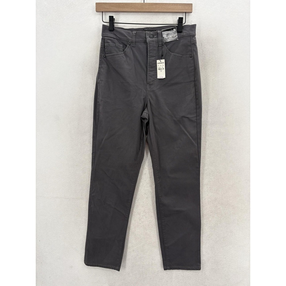 Express Slim Super High Rise Straight Pants Womens 2 Gray Stretch 5-Pocket NWT